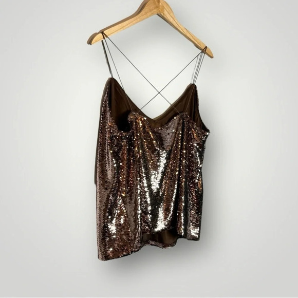 ASOS Design Sequin Cami Top Size 14 Spaghetti Strap Rose Gold V Neck Lined - Picture 5 of 9